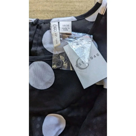 Est. 1946 Polka Dot Blouse Sz 14/16 Black Long Sheer Flouncy Sleeve Ruffled NEW - Picture 6 of 9